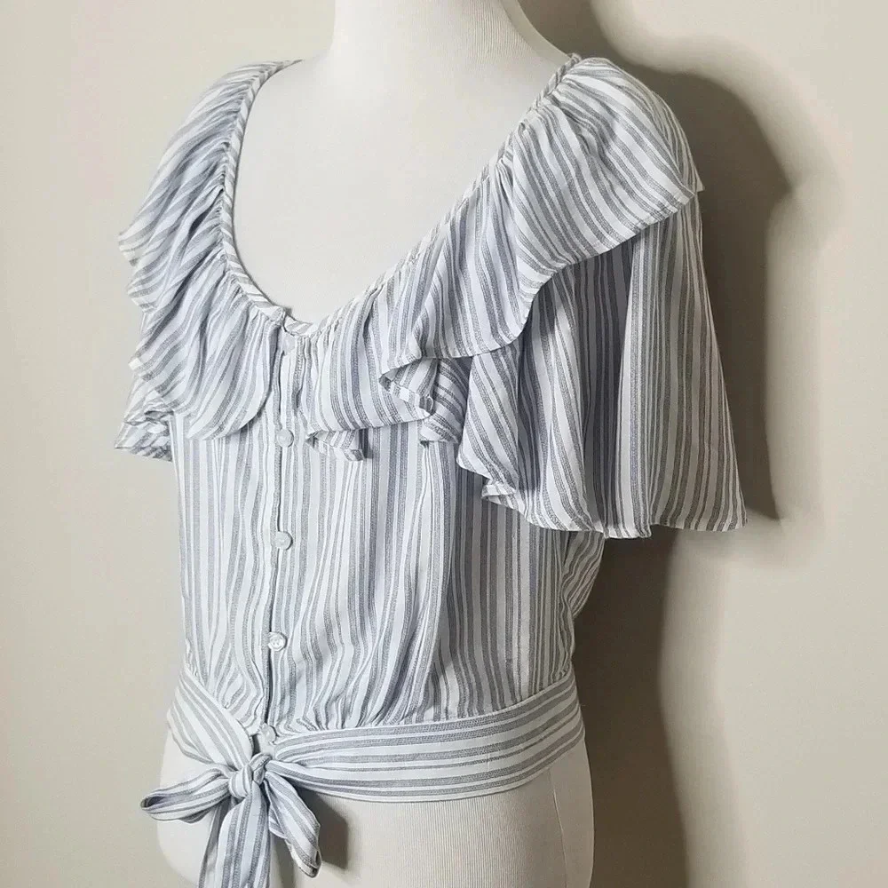 New Free People The Rosemary Striped Tie Front Crop Top  S